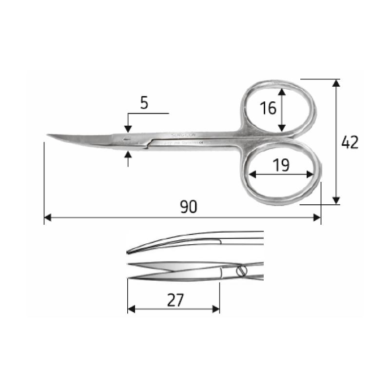 Ножиці операційні Iris-Fine - довжина 9 см, гострий/гострий/зігнуті, J-22-209.Surgicon.